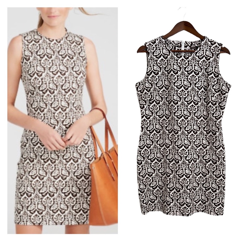 J. MCLAUGHLIN Devon Brown Cream Bainbridge Damask Print Sheath Dress size Large